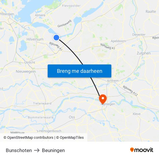 Bunschoten to Beuningen map