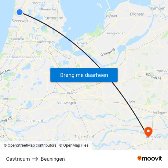 Castricum to Beuningen map