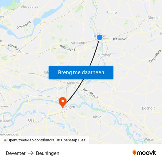 Deventer to Beuningen map