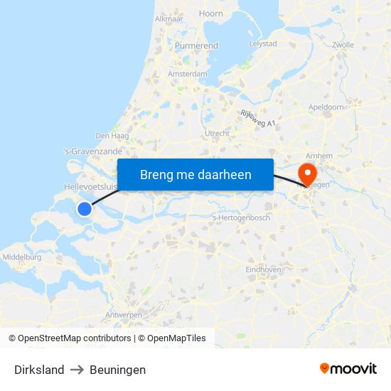 Dirksland to Beuningen map