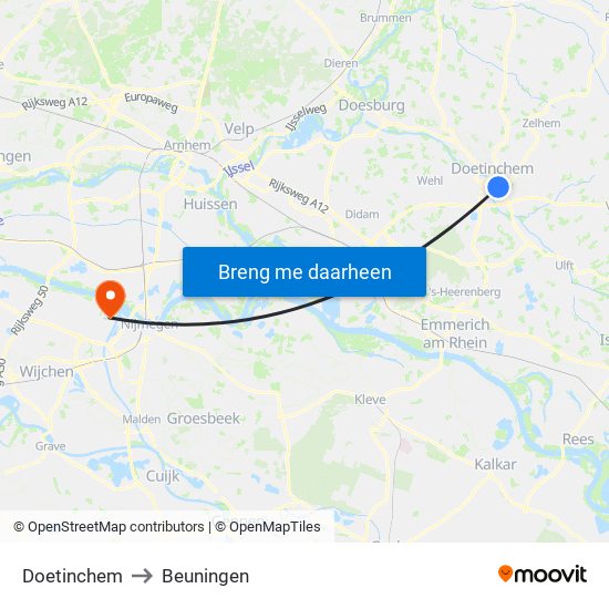 Doetinchem to Beuningen map