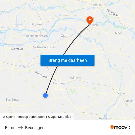 Eersel to Beuningen map