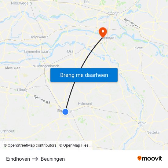 Eindhoven to Beuningen map