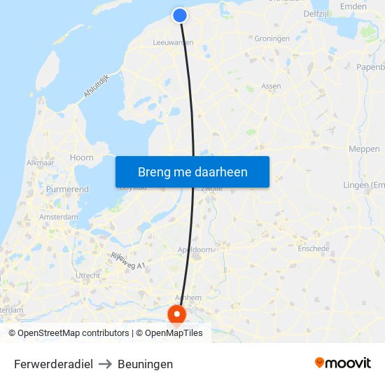 Ferwerderadiel to Beuningen map