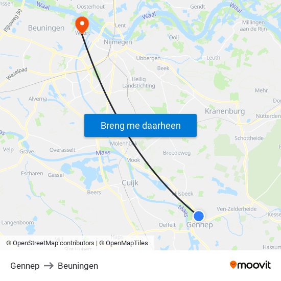 Gennep to Beuningen map