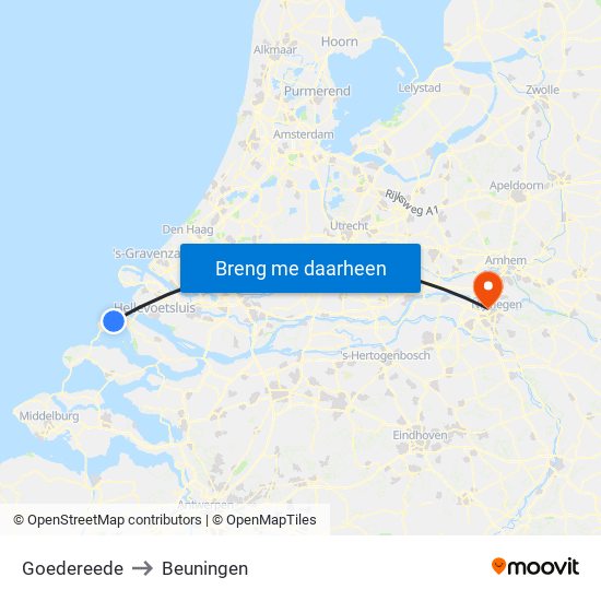 Goedereede to Beuningen map