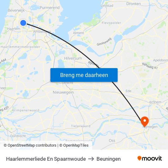Haarlemmerliede En Spaarnwoude to Beuningen map