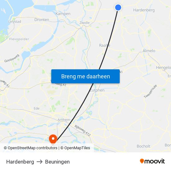 Hardenberg to Beuningen map