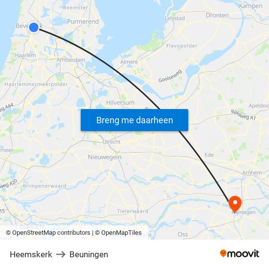Heemskerk to Beuningen map
