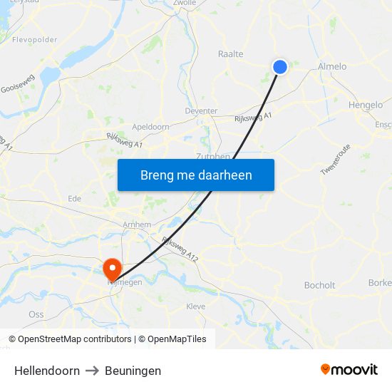 Hellendoorn to Beuningen map