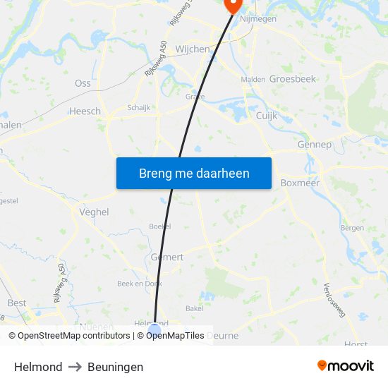 Helmond to Beuningen map