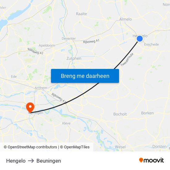 Hengelo to Beuningen map