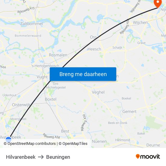 Hilvarenbeek to Beuningen map