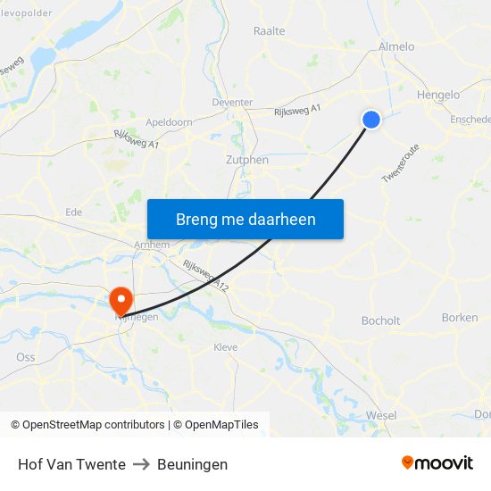 Hof Van Twente to Beuningen map