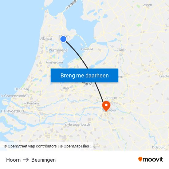 Hoorn to Beuningen map