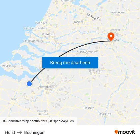 Hulst to Beuningen map