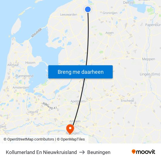 Kollumerland En Nieuwkruisland to Beuningen map