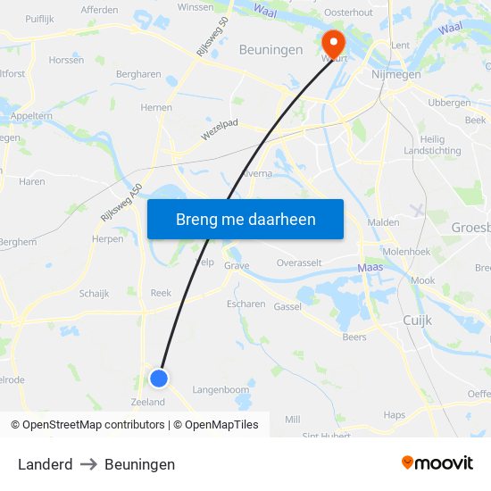 Landerd to Beuningen map