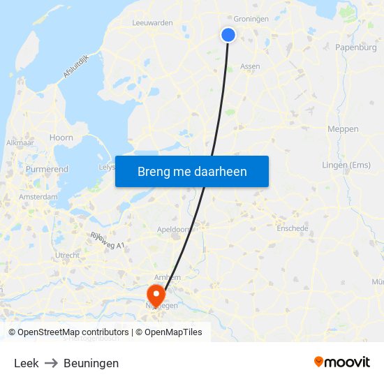 Leek to Beuningen map