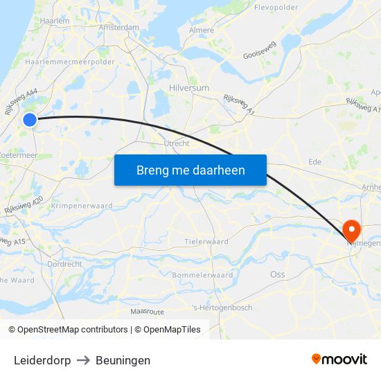 Leiderdorp to Beuningen map