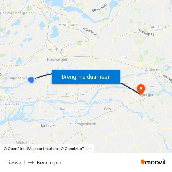 Liesveld to Beuningen map