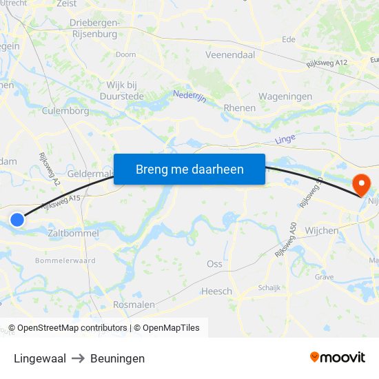 Lingewaal to Beuningen map