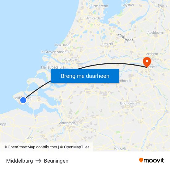 Middelburg to Beuningen map