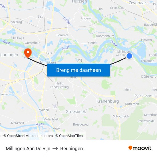 Millingen Aan De Rijn to Beuningen map
