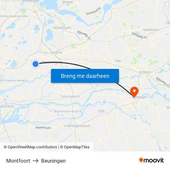 Montfoort to Beuningen map