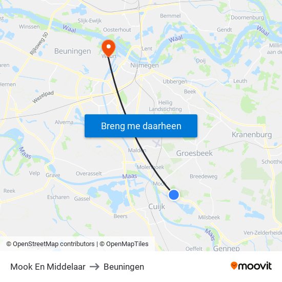 Mook En Middelaar to Beuningen map