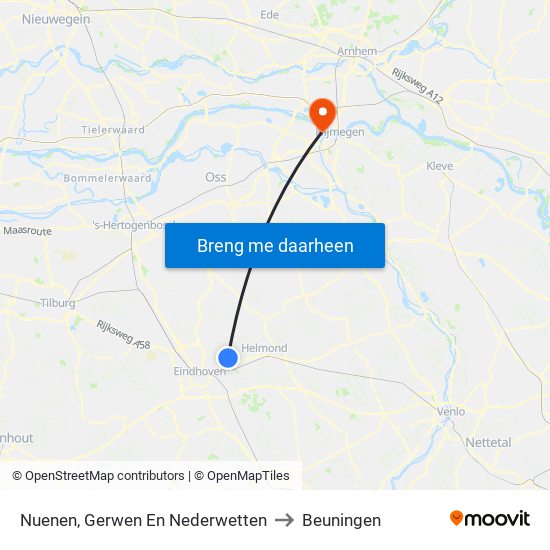 Nuenen, Gerwen En Nederwetten to Beuningen map