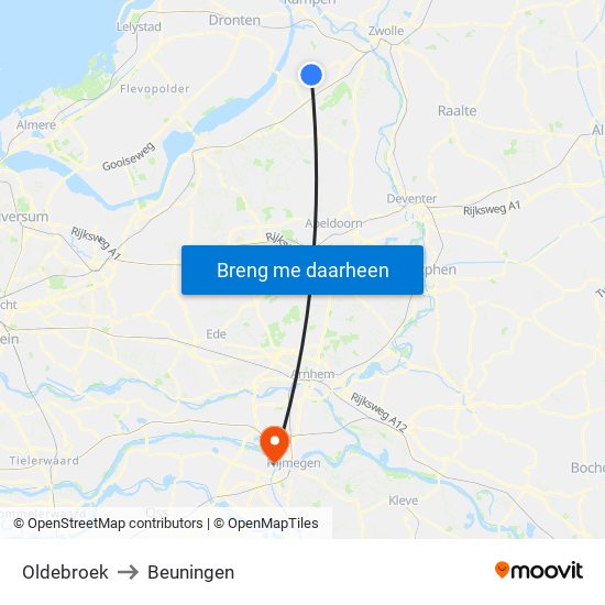 Oldebroek to Beuningen map