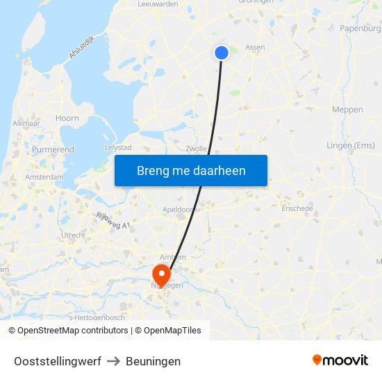 Ooststellingwerf to Beuningen map