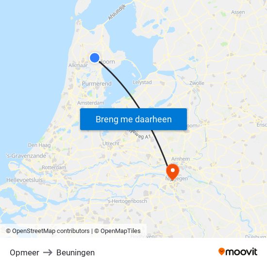 Opmeer to Beuningen map