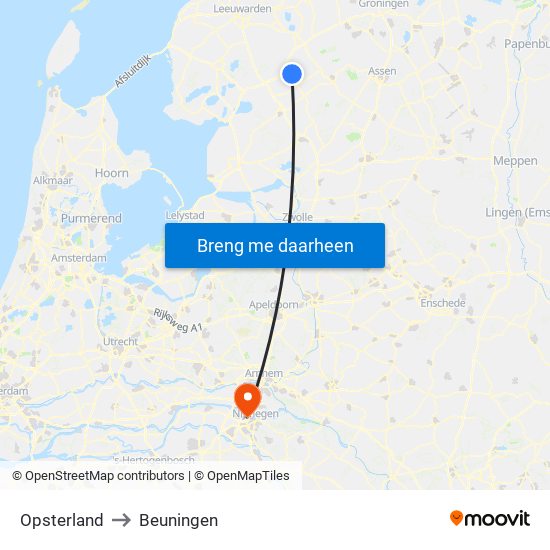 Opsterland to Beuningen map
