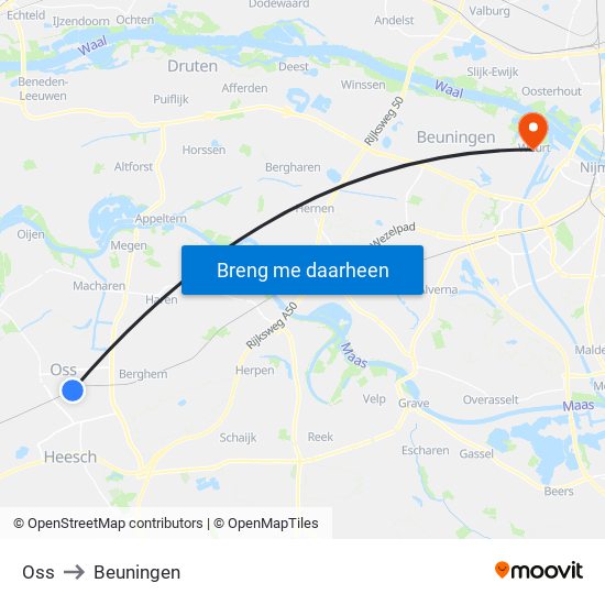 Oss to Beuningen map