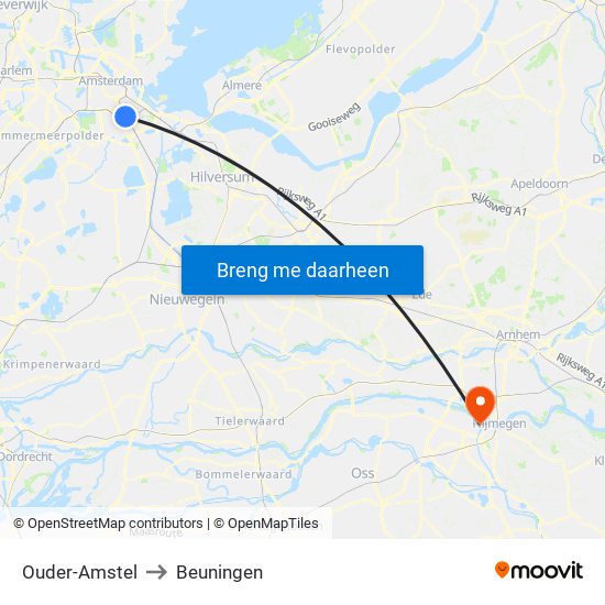 Ouder-Amstel to Beuningen map