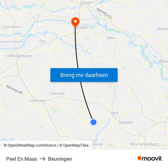 Peel En Maas to Beuningen map