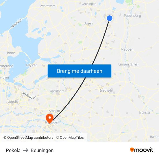 Pekela to Beuningen map