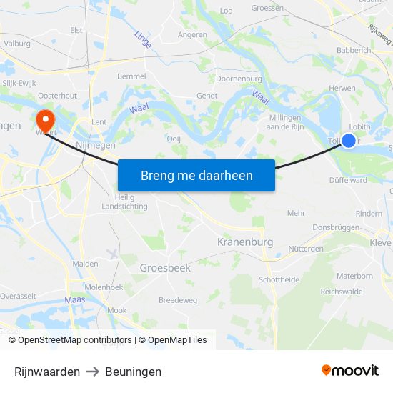 Rijnwaarden to Beuningen map