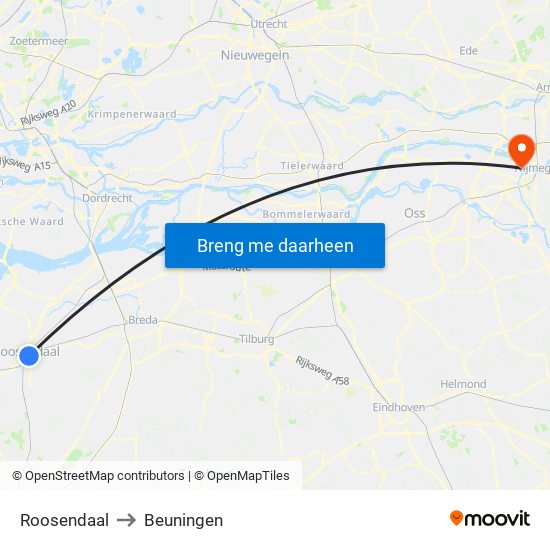 Roosendaal to Beuningen map