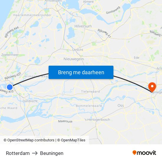 Rotterdam to Beuningen map