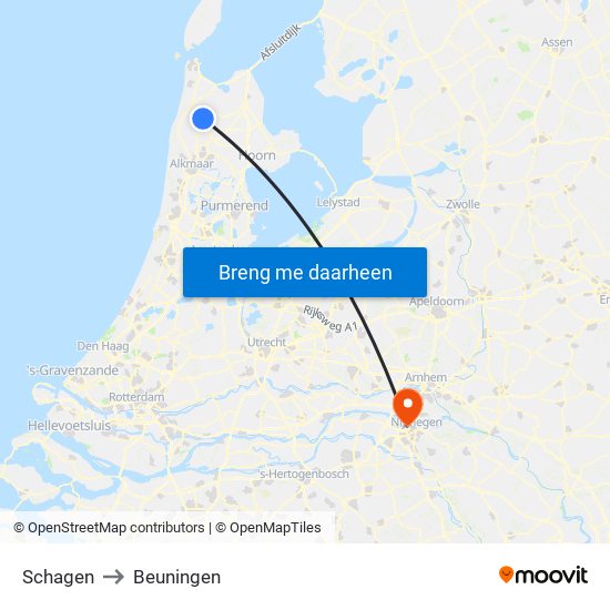 Schagen to Beuningen map