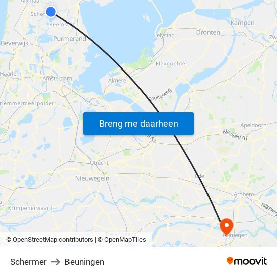 Schermer to Beuningen map