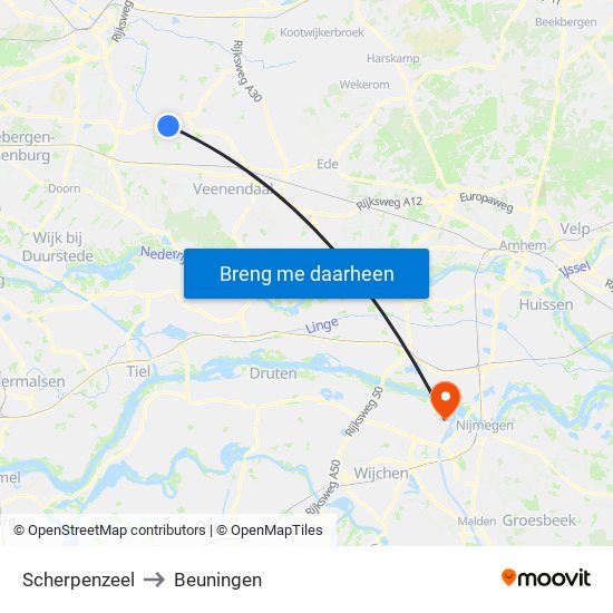 Scherpenzeel to Beuningen map