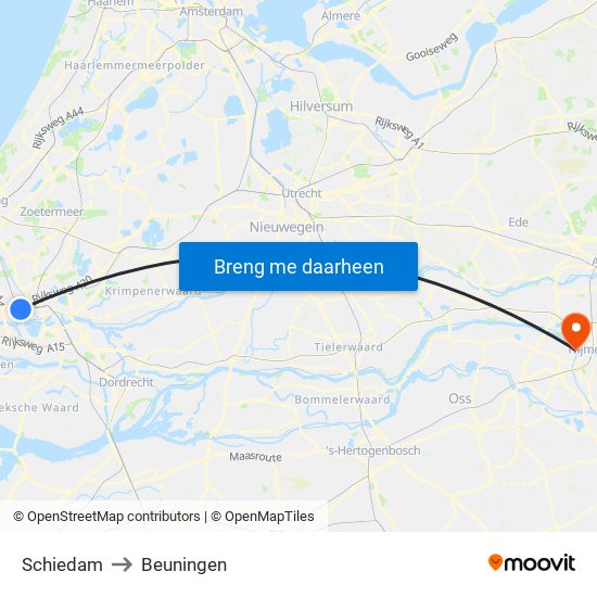 Schiedam to Beuningen map