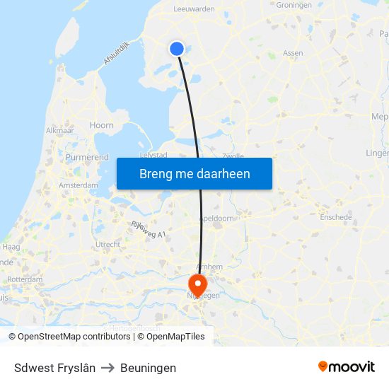 Sdwest Fryslân to Beuningen map