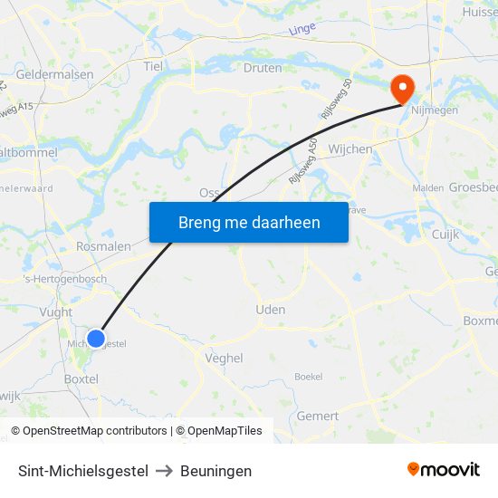 Sint-Michielsgestel to Beuningen map