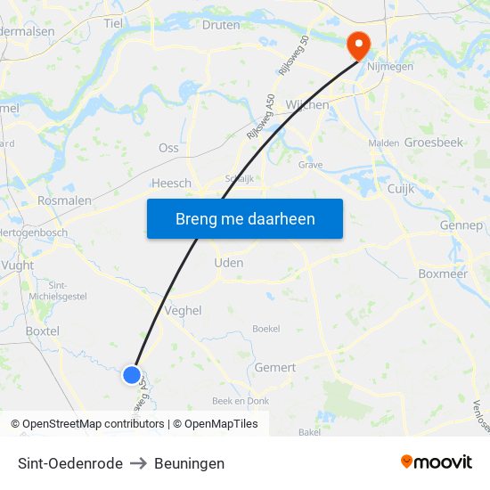 Sint-Oedenrode to Beuningen map