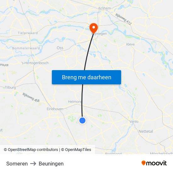 Someren to Beuningen map